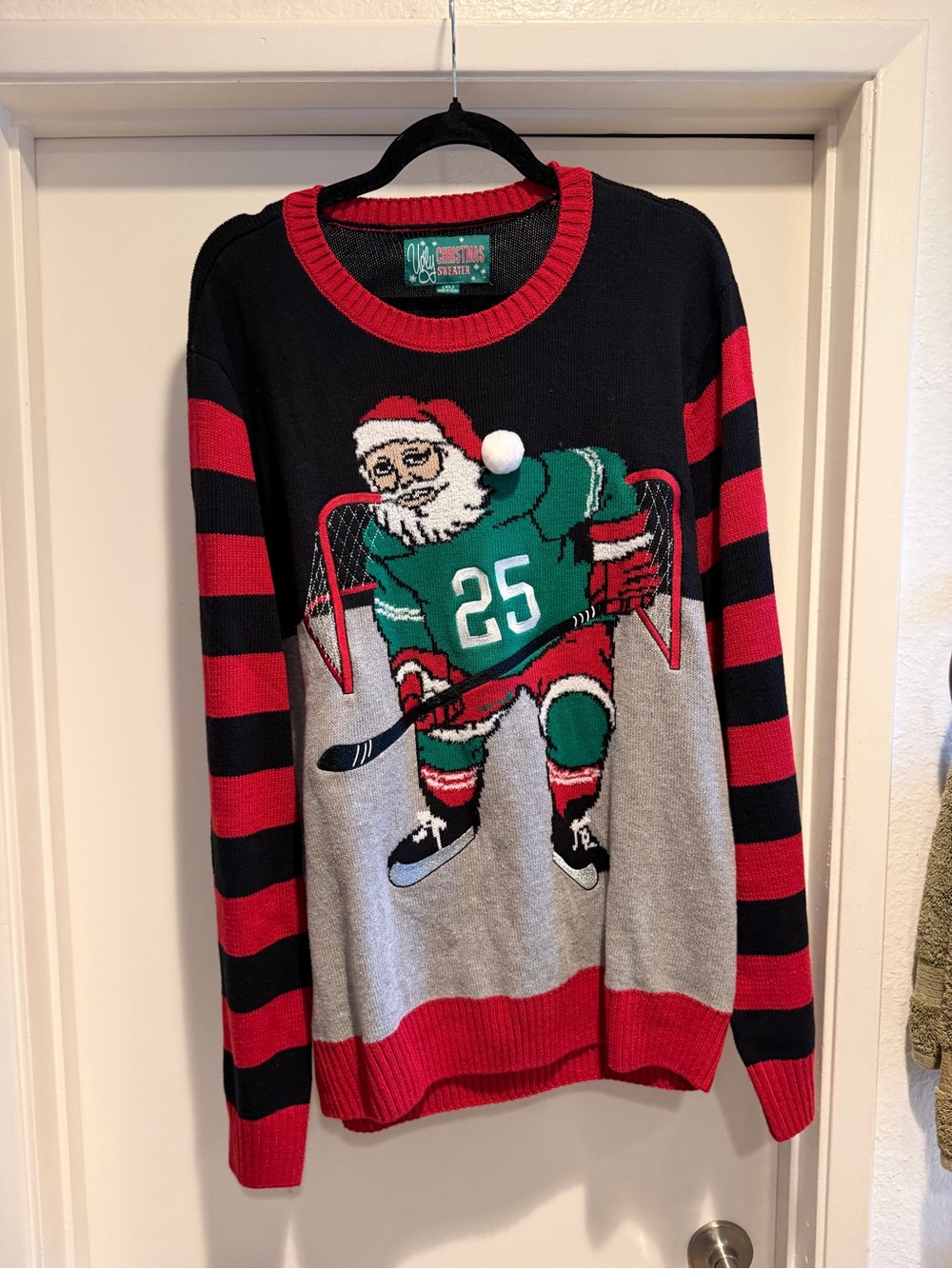Hockey Santa Christmas Knit Sweater